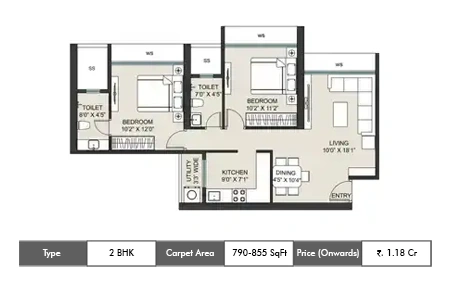 2 BHK 790 SqFt